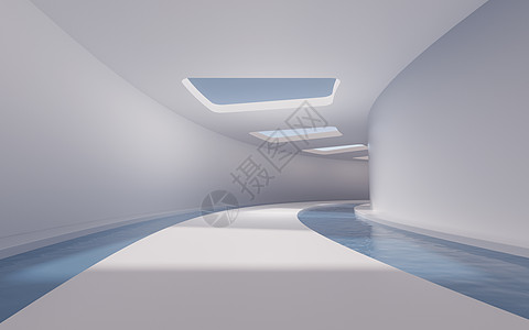 里面有水的空房间 3D翻接途径入口平台几何学推介会房子化妆品阴影车削曲线图片