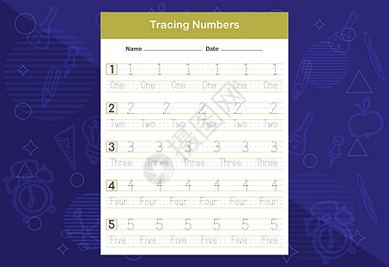 追踪数字工作表 儿童教育工作表 学习数等 等等游戏学校插图意义幼儿园染色活动绘画痕迹数学图片