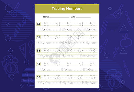追踪数字工作表 儿童教育工作表 学习数等 等等写作痕迹活动幼儿园床单绘画插图游戏数学家庭作业图片