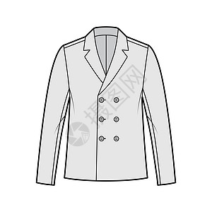 Blazer 外套技术时装图解 长袖 指尖长度 戴有标记的披肩领 双胸风俗草图设计缝纫男装衬衫大衣领带女士人士图片