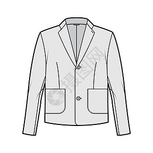 Blazer 夹克穿着技术时装插图 用长袖 有记号的衣领 贴口袋 体积过大风俗女性绅士商务领带设计套装裙子工作人士图片