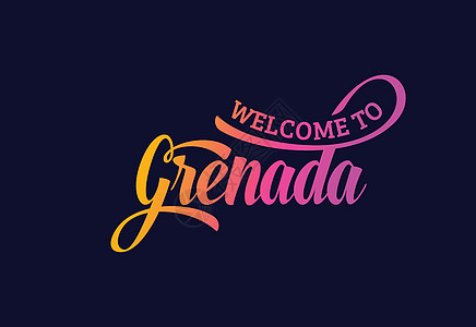 欢迎来到格林纳达 Word Text 创意字体设计插图 欢迎签署国家游客标签丝带刻字旋风首都刷子紫色邮票图片