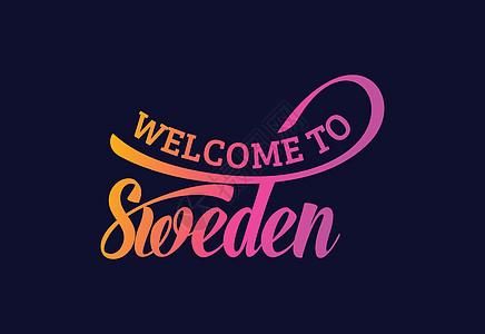 欢迎来到瑞典 Word Text 创意字体设计说明 欢迎签署旅行城市丝带首都世界卡片明信片邮票刻字刷子图片