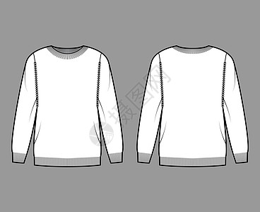 罗纹圆领毛衣技术时尚插画 长袖 超大号 大腿长度 针织袖口饰边 平坦的运动衫服饰小样男性袖子高领开襟衫绘画套衫针织品图片