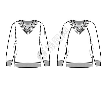 一套板球滑雪手式技术时装图解 上面有V颈 长长的拉布兰袖子 大尺寸 编织袖扣 条纹图片