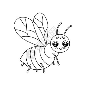 白色背景上孤立的可爱轮廓宽度蜜蜂蜜蜂 幼稚彩色书籍中的有趣的昆虫 Cartoon 矢量线插图图片