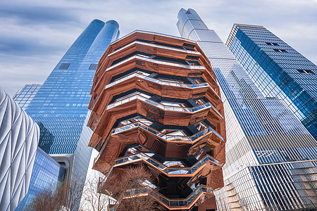 纽约市哈德逊场摩天大楼视图天线血管大街景观地标商业帝国建筑学金融市中心图片