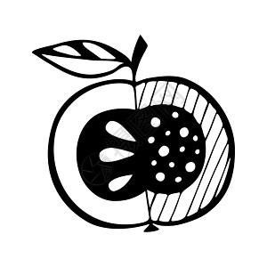苹果涂鸦手绘黑色轮廓标志图标剪影一个特写 孤立 白色背景标识叶子水果收成绘画花园食物营养艺术饮食图片