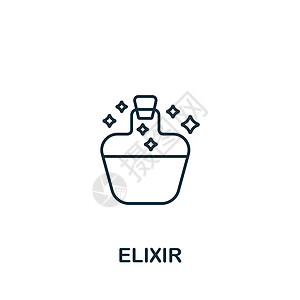 Elixir 图标 单色简单线条游戏元素图标 用于模板 网络设计和信息图嘴唇标识道具盒子气泡液体魔法婚礼软木卡通片图片