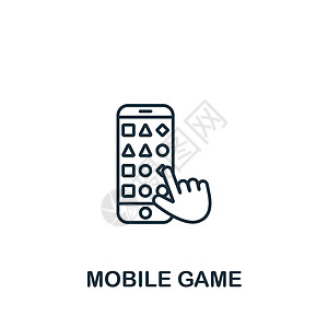 手机游戏移动游戏图标 单色简单线条游戏元素图标 用于模板 网络设计和信息图视频用户活力插图拱廊硬币按钮星星乐趣电脑插画