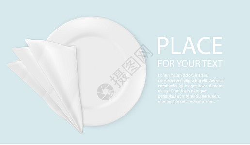 矢量 3d 逼真白色 带叉子和刀子 塑料或纸质一次性餐盘 板图标在带有文本的白色背景上被隔离 正视图 设计模板空白用餐早餐制品餐图片