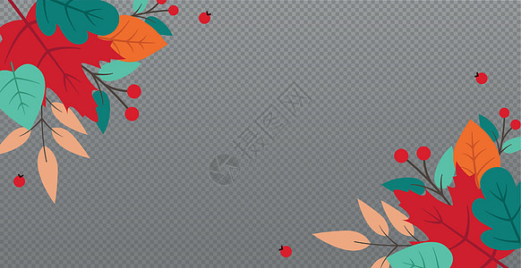 秋红叶和黄叶 网络模板透明背景  矢量季节卡片枫叶植物学金子插图边界森林橙子框架图片