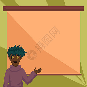男孩在展示板上展示重要信息 在面板上显示重要公告的人 连帽衫的男性显示重要消息技术教育计算机图形快乐乐趣职业商务商业阴影图片