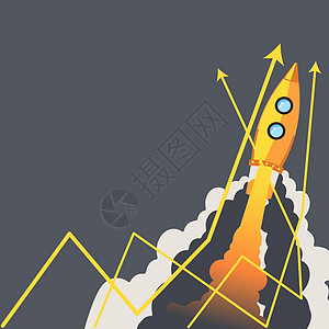 火箭起飞留下火在身后并提出重要信息 航天器在天空中飞行并显示重要信息 提出了新的想法推介会战略计算机人士金融冒险创造力图表成就创图片