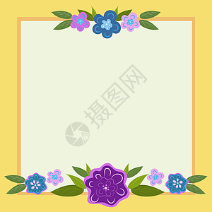 周围有叶子和花朵的框架和里面的重要公告 到处都是不同植物的框架和重要信息 有最近想法的花盒婚礼生日蓝色图形礼物花头花束装饰雏菊墙图片