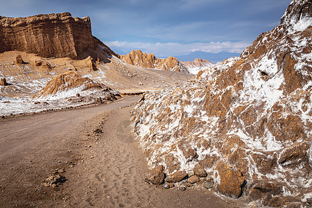 阿塔卡马沙漠的泥土盐路 智利月光谷干旱地蓝色景观普纳假期火山山脉目的地全景国际风景图片