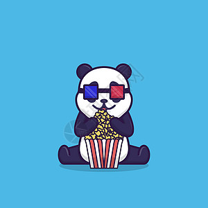 观看电影的可爱熊猫 吃流行玉米图片