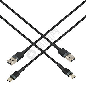 带有USB和C型连接器的电缆 白底隔离数据电子技术界面传输适配器硬件金属力量电源图片