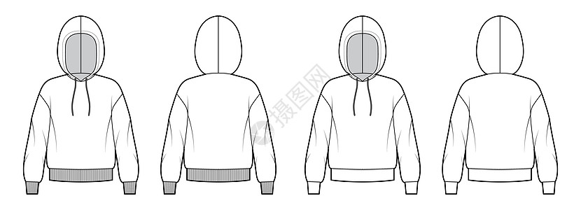 一套Hoody运动衫技术时装插图 内有长袖 超尺寸 袋鼠邮袋 袖扣 带条图片