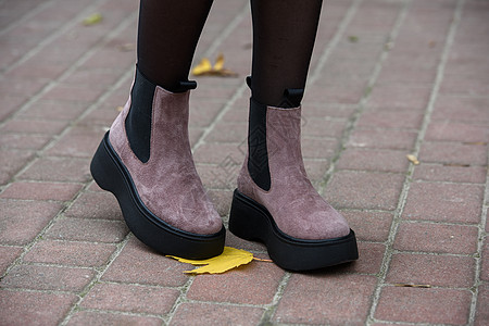 妇女秋天的粉红色皮鞋脚踝靴 时装鞋 外门旅行序曲季节性松紧衣服橡皮女性乐队靴子皮革图片