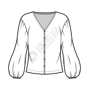 V颈部的布丁技术时装插图 掉下大袖子 体型过大男人绘画球座计算机身体纺织品服装脖子棉布衬衫图片
