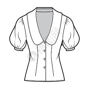装有衣领的布质技术时装图示 架设了倒向V型颈部 超大中型浮胸袖子绘画脖子裙子男性服饰男人衬衫纺织品女性计算机图片