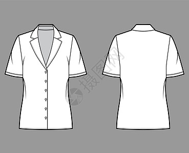 Pajama风格的上衣技术时尚图示 有回旋式营地领 短袖 散装体格服装计算机纺织品衬衫裙子身体设计男性女性绘画图片