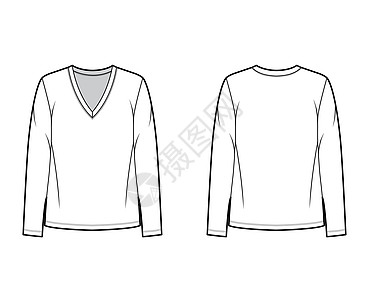 种植棉衫T恤技术时装图解 放轻松 穿V项链 长袖和短袖纺织品草图小样裙子脖子办公室身体针织品服装衬衫图片