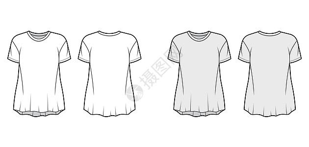 男朋友穿棉衫T恤技术时装插图 配有船员颈部 短袖 放松的轮廓计算机衬衫小样服饰纺织品设计服装女孩女士女性图片