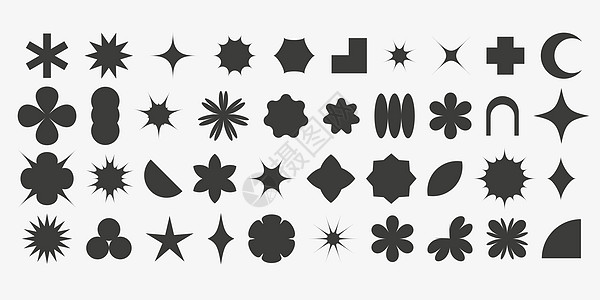 抽象几何符号集 现代大胆的野蛮物体和形状 人物的黑白简约剪影 当代设计 矢量插图图片
