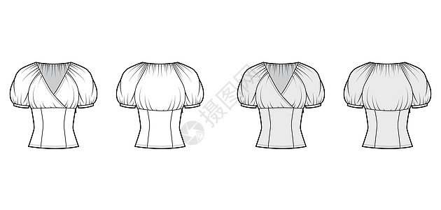 顶级技术时尚插图 用套子颈部 有弹性的浮肿短袖 侧拉链紧固织物男性女孩身体衬衫女士计算机女性绘画球座图片