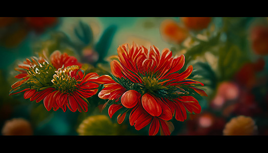 青菜盆栽数字艺术背景新鲜花卉与菊花红色和橙色 充满活力的叶子绿色花园盆花妈妈们植物图案装饰橙花线条盆栽背景