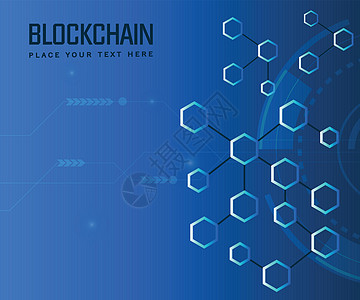 块链概念横幅 互相连接的几何数字区块 并形成加密链密码插图经济技术金融互联网贸易六边形网络蓝色图片