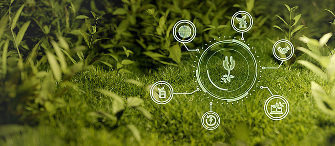 ESG 图标概念在绿色背景 3D 插图网络连接上的可持续和道德业务中的环境 社会和治理图片