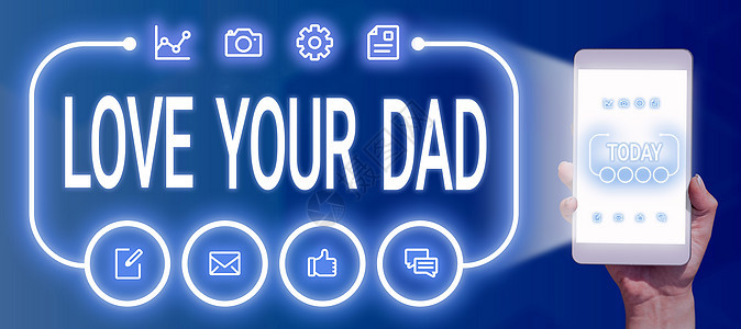 手写文本爱你的爸爸 互联网概念对你的父亲有好感 爱的情感商务人士与平板电脑绘图箭头呈现业务进展图片