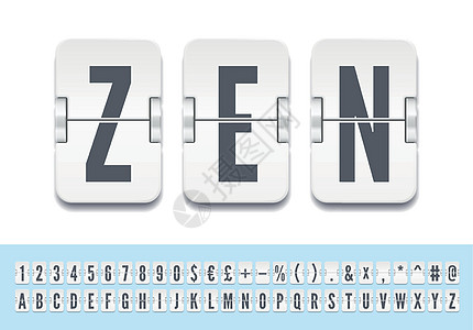 机场终点站机械计分板字母表中有显示飞行出发信息的数字 用于状态或电文矢量插图的白色翻转板字体 ( V)图片