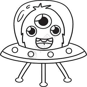 UFO 儿童专用外星空间孤立颜色页面彩页流星体外星人绘画星星流星手绘教育星系宇宙图片