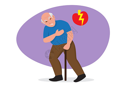 心脏病发作的老人 患有胸痛的老人矢量图图片