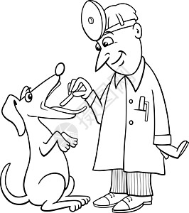 卡通狗在兽医 喉咙检查彩色页面图片