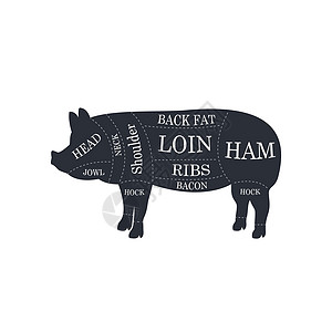 屠宰场 肉店 餐厅 杂货店的猪肉切块 屠夫图 矢量图图片
