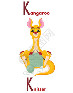 动物行业的拉丁字母ABC 从卡通风格的K袋鼠 Knitter字母开始图片
