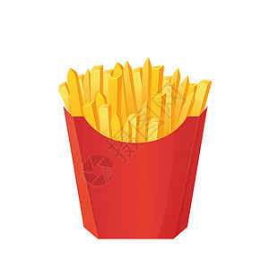 现实的法国薯条盒 快食品概念 可以用作模型 用白色背景孤立的卡通风格中的股票矢量插图图片