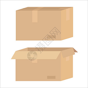 打开的纸盒棕色纸板盒打开和特写 交付 运输 邮寄概念 以平坦的卡通风格在白色背景中孤立的股票矢量插图插画