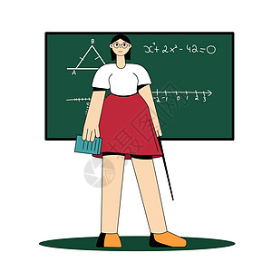 老师站在黑板附近 平向量插图图片