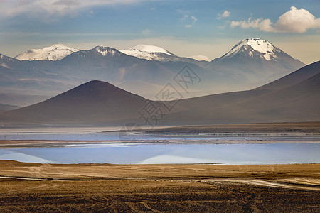 智利阿塔卡马沙漠的萨拉德阿塔卡马火山景观和盐湖晴天地方荒野普纳摄影戏剧性火山旅游气候目的地图片