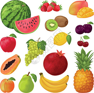 水果 大量水果 如西瓜 草莓 猕猴桃 芒果 苹果 还有葡萄 柠檬李 樱桃和热带水果 一大套水果 向量图片