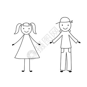 女孩和男孩笑笑的可爱棒 用涂鸦风格绘制的矢量插图 孤立在白色上孩子草图绘画数字孩子们团体青少年家庭卡通片男生图片