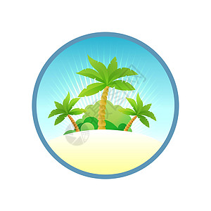 热带岛屿 矢量自然地貌景观说明棕榈天堂圆形白色蓝色太阳旅行海洋晴天射线背景图片
