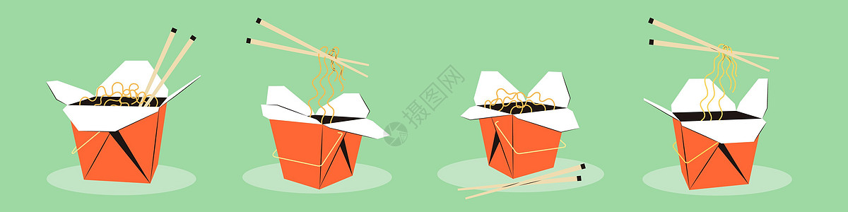 红包装木棍 亚洲拉面汤插图;在面包盒里用红色包装袋加木棍图片