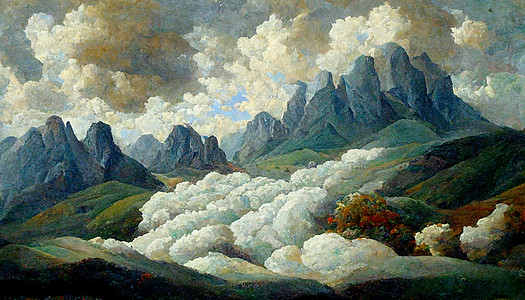 山上云彩的风景 水彩图示墙纸插图艺术品图片
